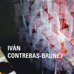 Portada del catálogo de Iván Contreras-Brunet, con una trama de líneas blancas sobre fondo oscuro y rojo